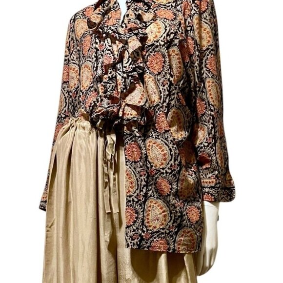 Lauren Ralph Lauren Ruffled Paisley Shirt 2X Oversized Flowy Romantic Preppy - Picture 3 of 10